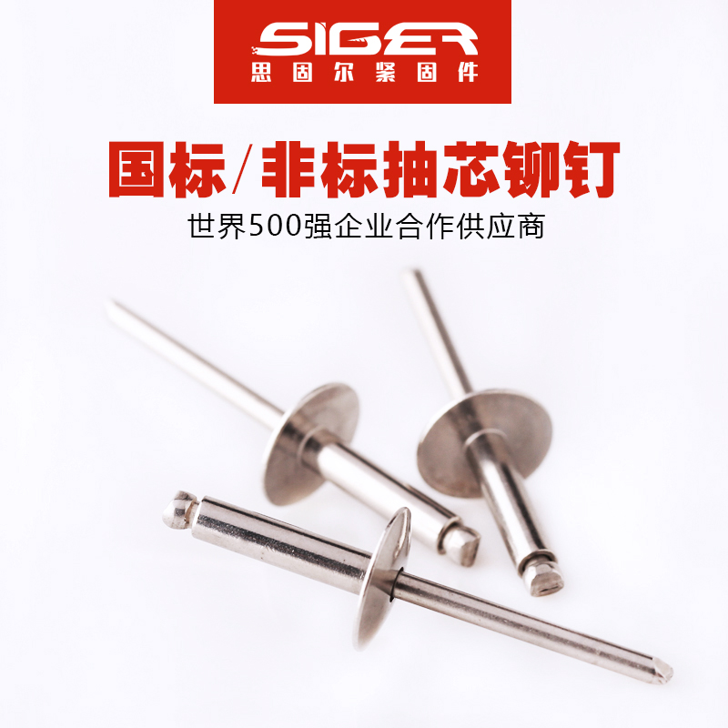 開(kāi)口型圓頭全不銹鋼大帽抽芯鉚釘